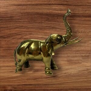 Vintage Brass Elephant Statue Trunk Up Figurine Good Luck Decor‎ Animal